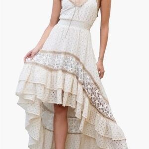 Chic Cream Lace High-Low Dress